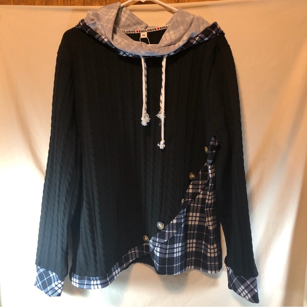 Exclusive in WT hooded black/blue pattern long sleeve sweater XXL